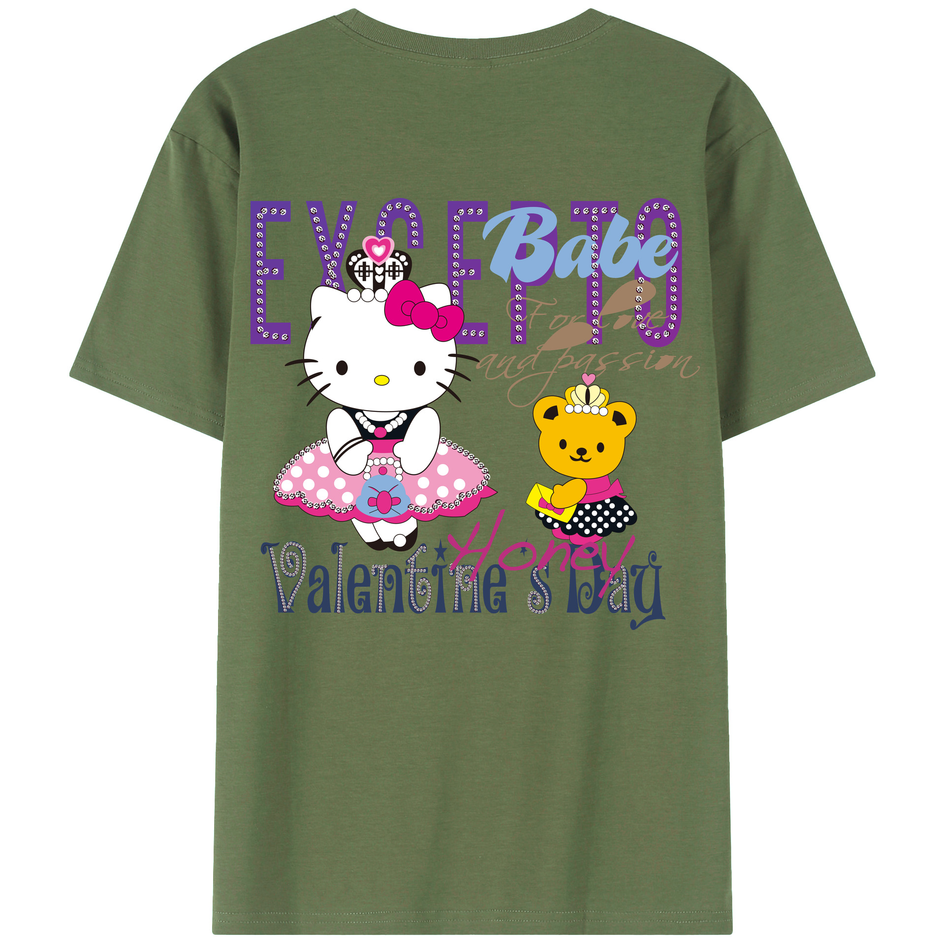 （画像用） Hello Kitty ハローキティ 綿100％ メンズ半袖Tシャツ（バックプリント） 通気性